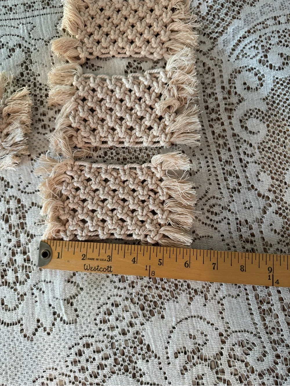 Handwoven Macramé Fringe Panel in Beige